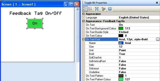 Feedback tag on/off text MAPware-7000 Feedback Tag provides the ability to customize the label that appears on a button when on or off