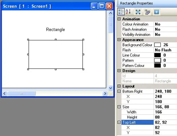 Rectangle Object MAPware-7000 Rectangle Object on screen, with properties menu to the right, showing the configurable properties of the object.