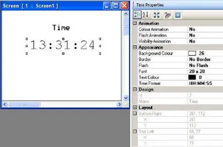 Time Object MAPware-7000 Time Object on screen with properties menu to the right, showing the configurable properties of the object