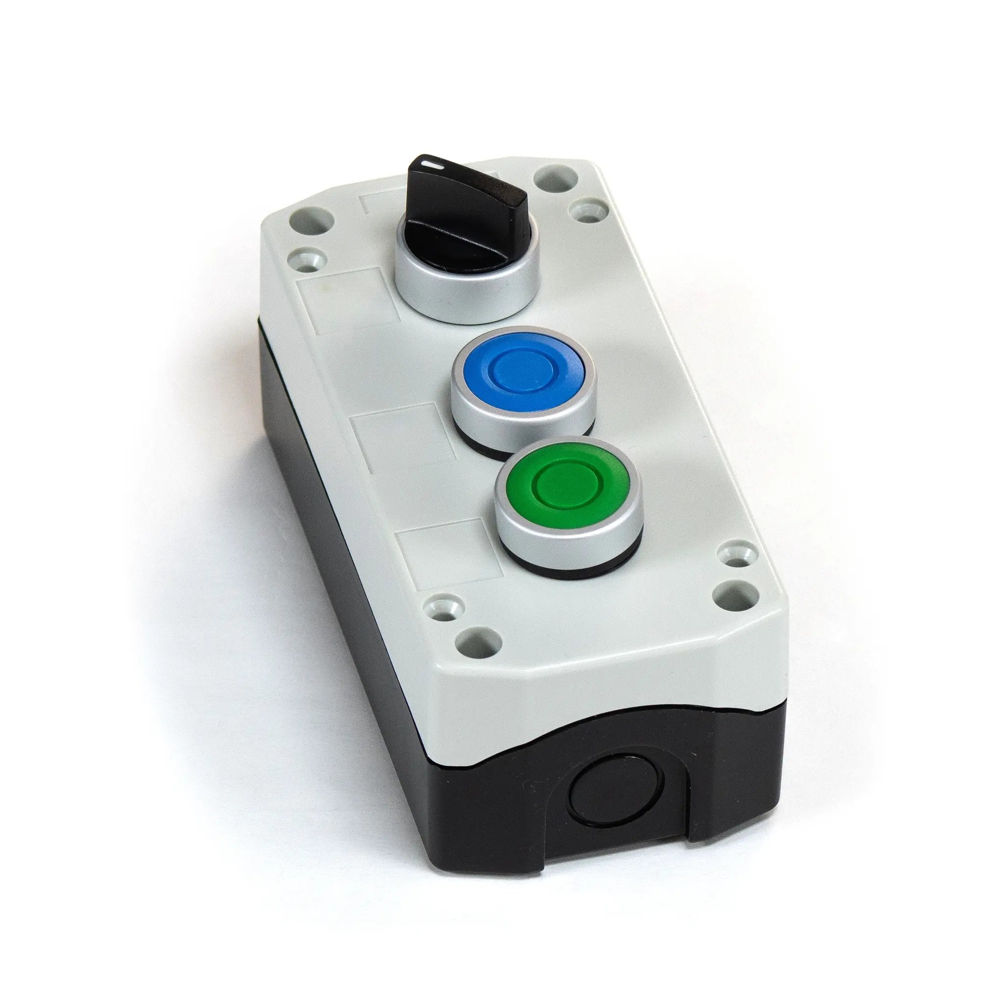 Maple Systems PB01003A - Triple white pushbutton control box with switch and buttons installed