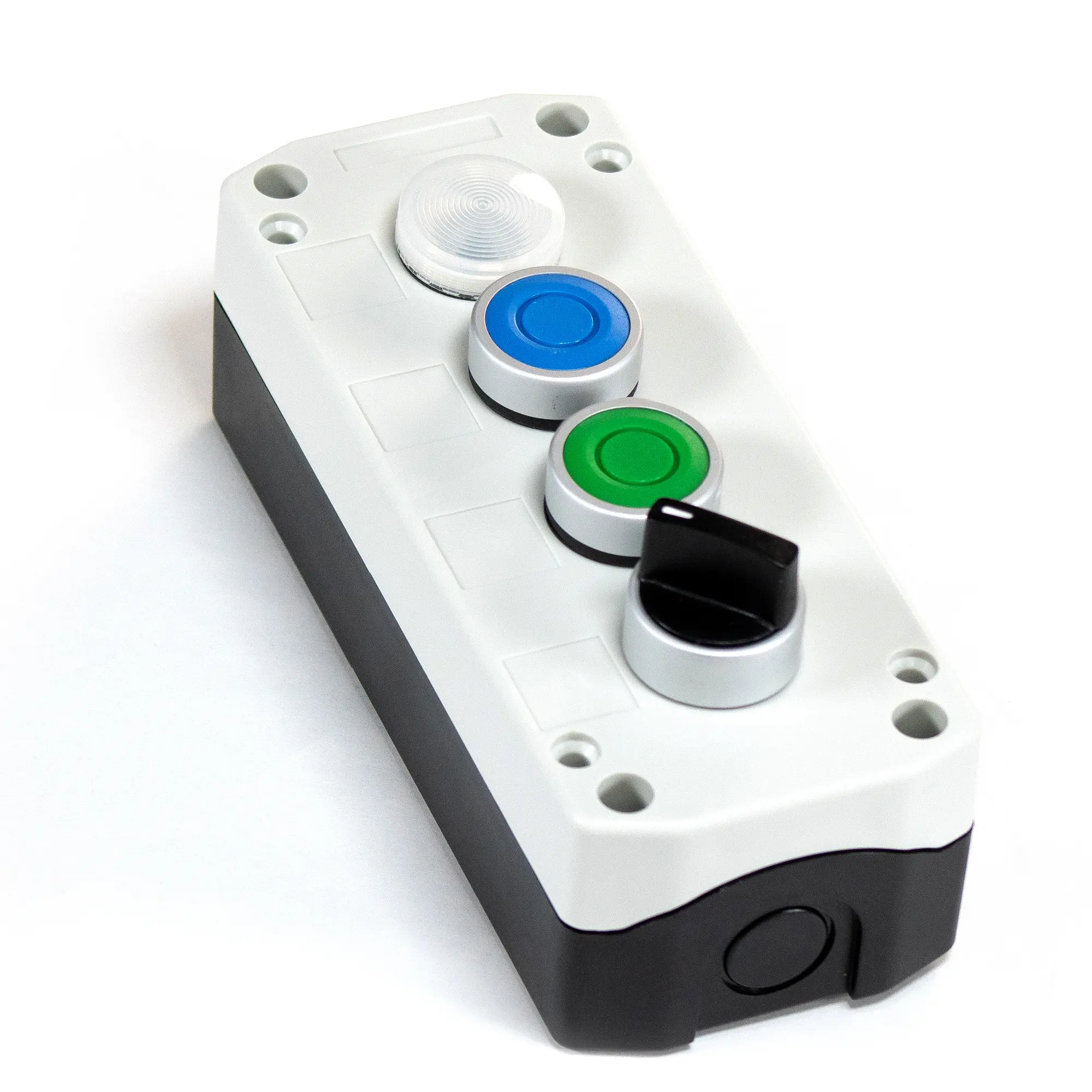 Maple Systems PB01004A - Quad white pushbutton control box with selector switch and buttons installed
