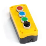 PB01004B – Quad Yellow Pushbutton Control Box with Switch Maple Systems PB01004B - Quad yellow pushbutton control box with buttons and switch inistalled