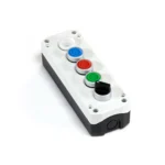 PB01005A – 5-Hole Assembled White Pushbutton Controller Box with Switch The Maple Systems PB01005A 5 hole, white, pushbutton controller box is preassembled with 1 selector switch, 3 metal ring buttons, and one illuminated button