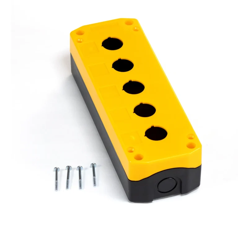 Maple Systems 5-Hole assembled yellow pushbutton control box ready for pushbutton installation