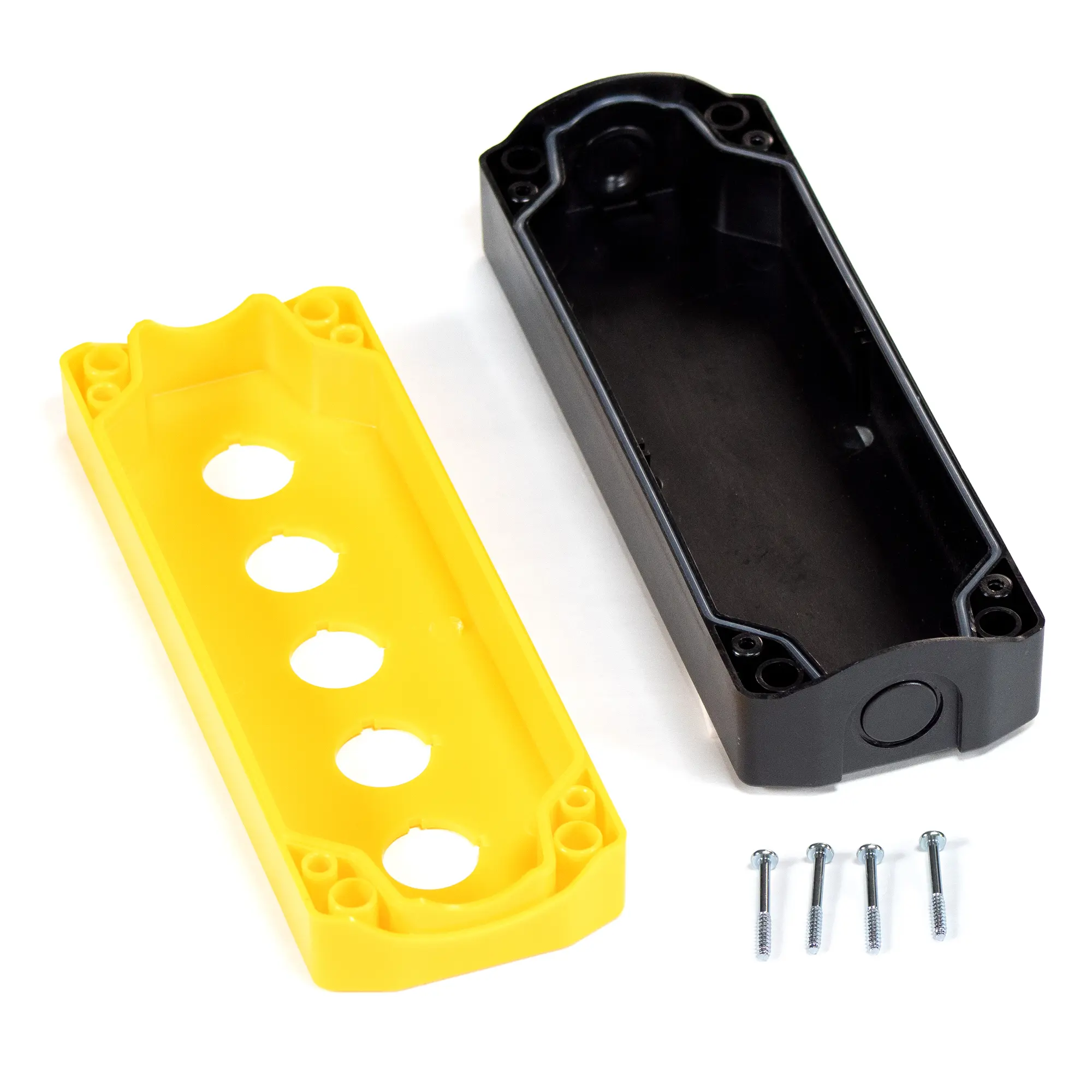 Maple Systems PB01005B - Our 5-hole yellow pushbutton control box unassembled, ready for button installation