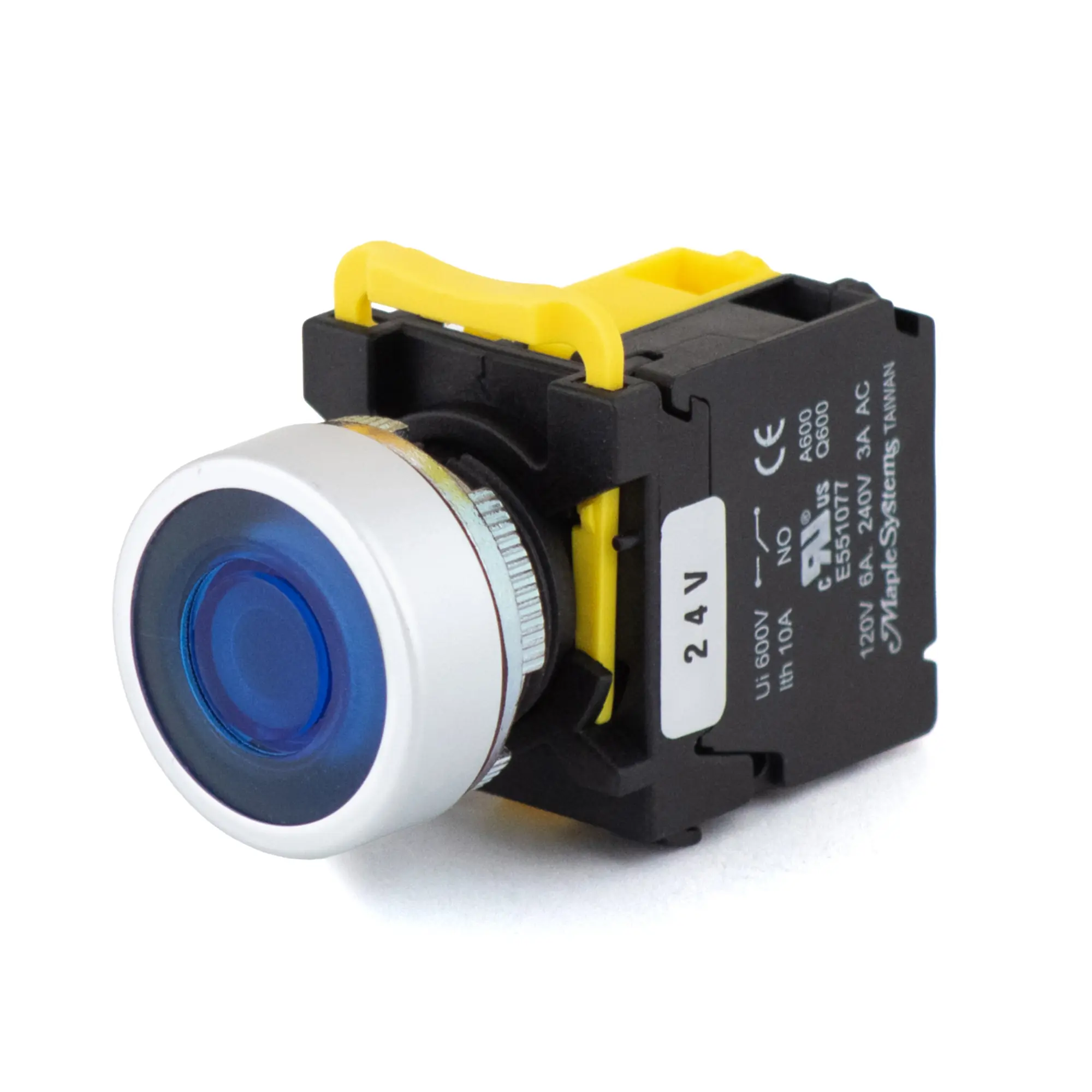 Maple Systems Pushbuttons -illuminated, Momentary, Flat, Metal, Blue - PBS111CM22B-10L2