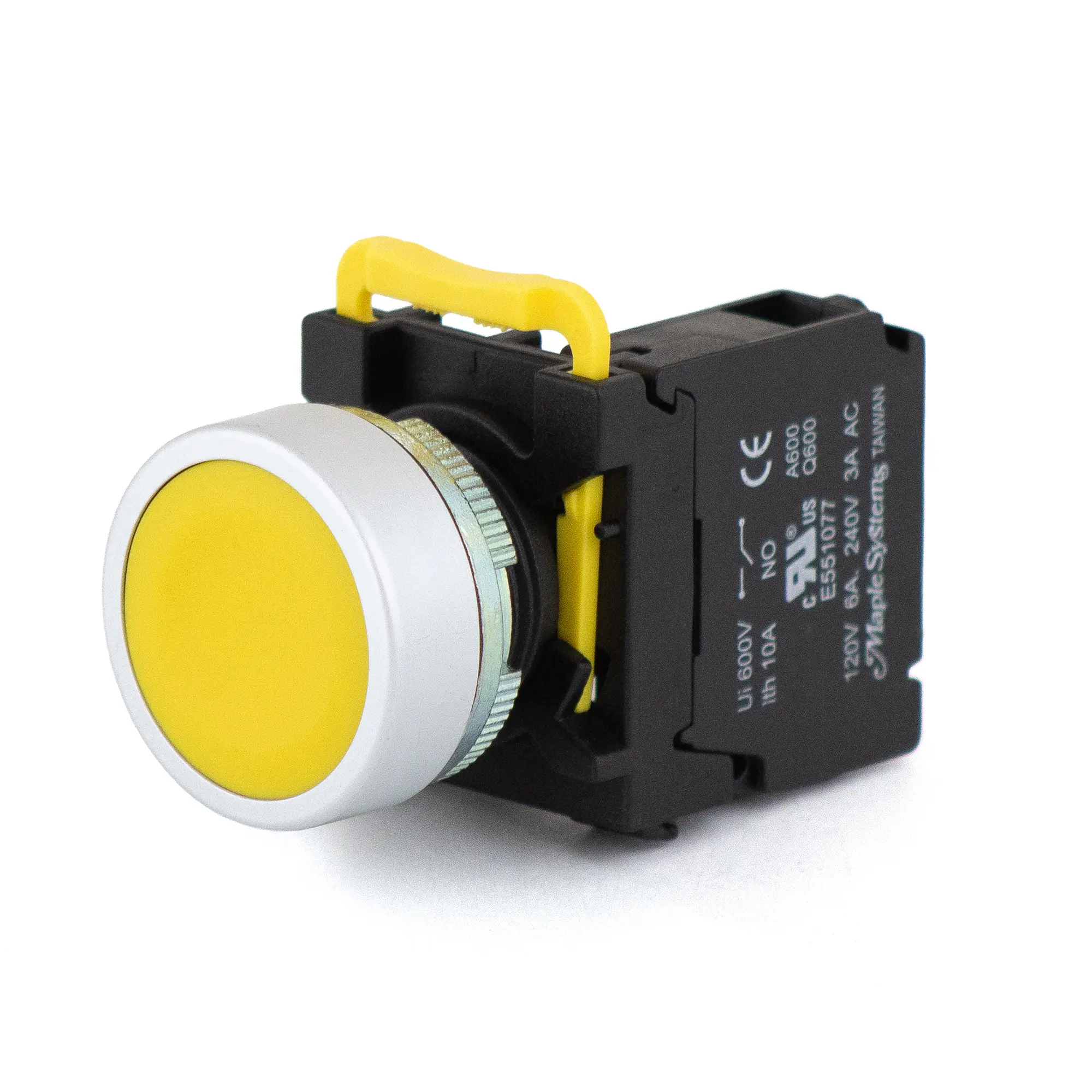 PBS111CM22Y-10 Maple Systems Pushbuttons - non-illuminated, Momentary, Flat, Metal, Yellow - PBS111CM22Y-10
