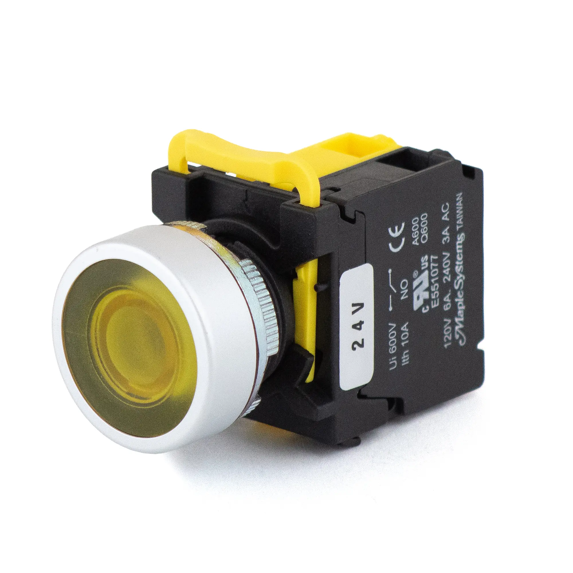 PBS111CM22Y-10L2 Maple Systems Pushbuttons -illuminated, Momentary, Flat, Metal, Yellow- PBS111CM22Y-10L2