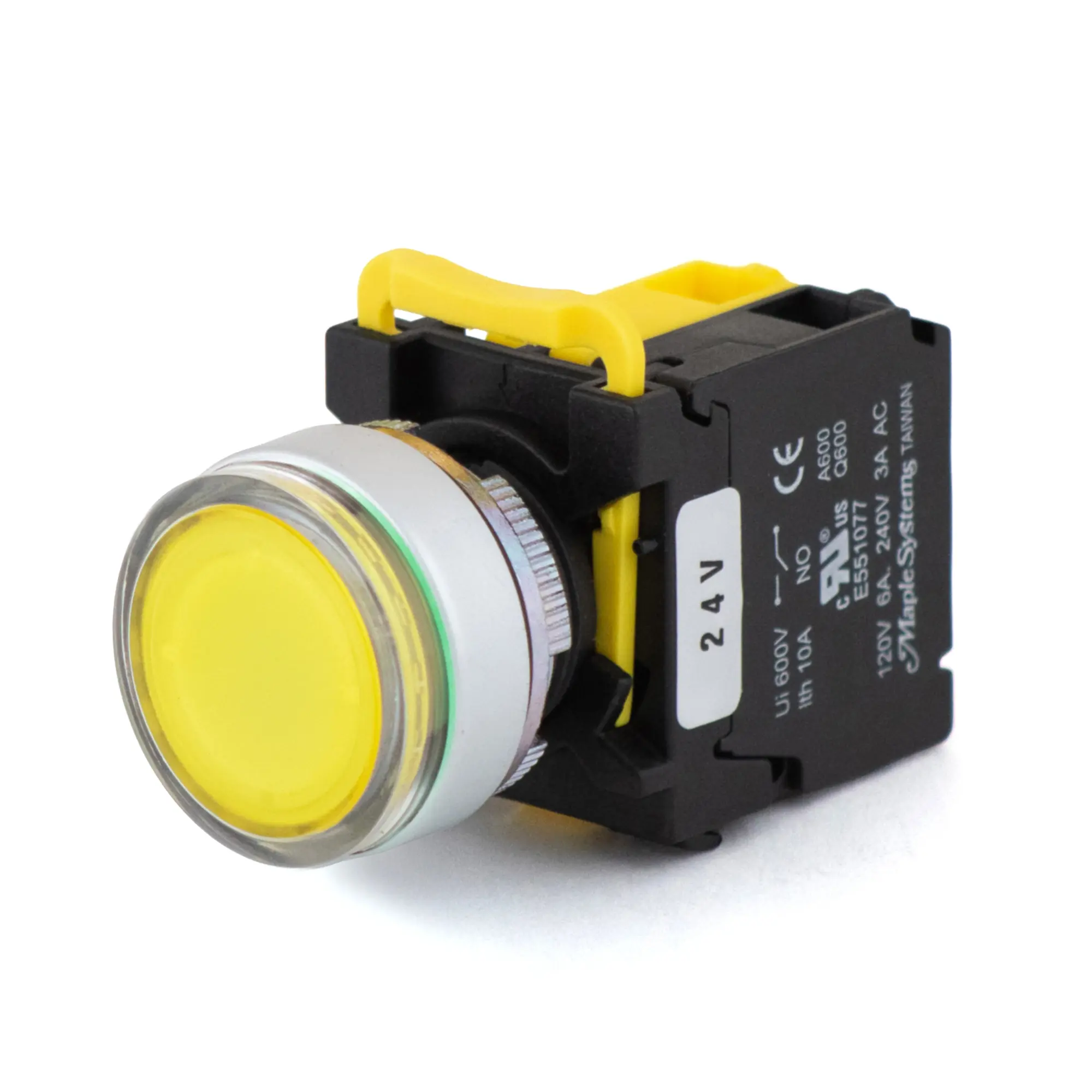 PBS111IM22Y-10L2 Maple Systems Pushbuttons -illuminated, Momentary, Guard Ring, Metal, Yellow- PBS111IM22Y-10L2