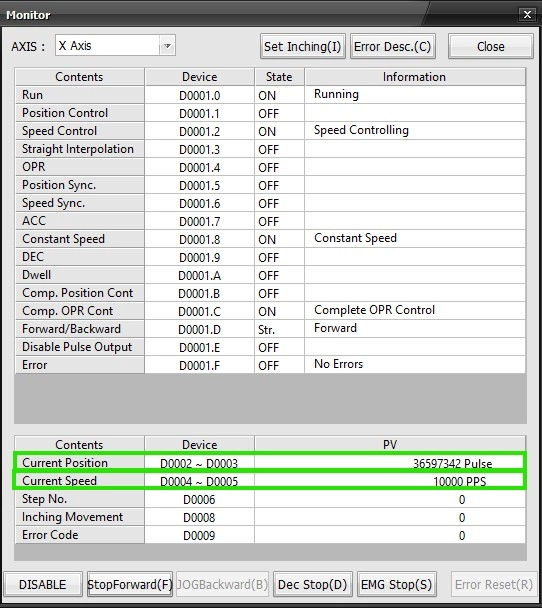 MapleLogic Positioning Example Monitor Window Current Position and Speed Positioning Example Monitor Window Current Position and Speed in MapleLogic
