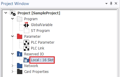 Allocate IO Modules to specific IO Slots by using the Special Card Initialization Window can be accessed by double-clicking the "Local: 16 slot" directory in the project window of MapleLogic.