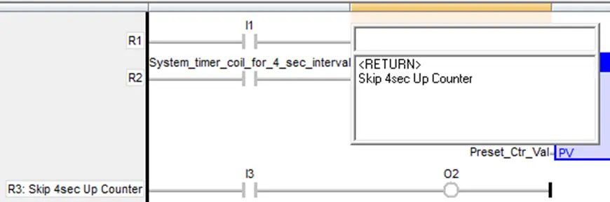 Rung Label selection Double click the appropriate rung label to tie the jump to the rung