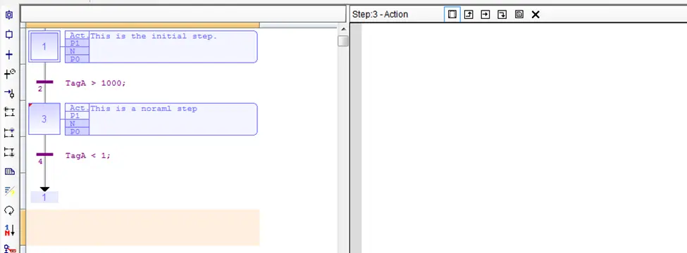 SFC Editor Window, split into two panes