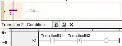 The coil at the end of a rung is a transition, and has no symbol attached.
