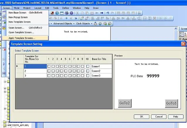 Assign template Windows Assigning template windows in MAPware-7000