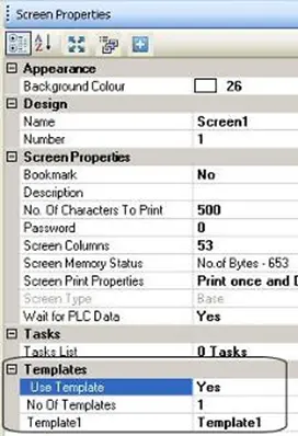 Assign Template Screen Template screen can also be assigned through the Screen Properties window of the base screen