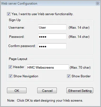 Web Server Config MAPware-7000 Web Server Configuration Window