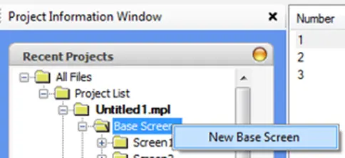 New Base Screen New Base Screen from Project Information Window