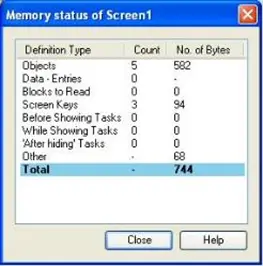 Screen Memory Status MAPware-7000 Screen Memory Status window