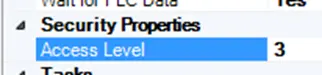 MApware-7000 Security Properties Screenshot of MAPware-7000 Object Properties showing Access level 3 under security properties