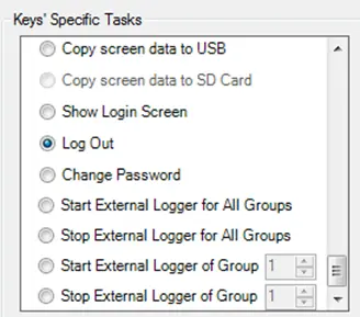 Log Out MAPware-7000 keys' specific tasks window with Log Out option selected