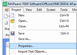 Project Properties MAPware Project Menu with Properties option selected