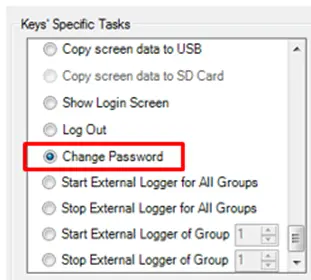 key specific tasks MAPware-7000 keys' specific tasks window with Change Password option selected
