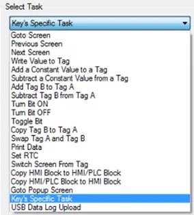 Task Options Tasks that can be tied to the operation of a button
