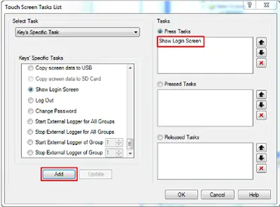 Task added to touch screen task list adding a task to the "press tasks" section in configuring MAPware Touch Screen Tasks List