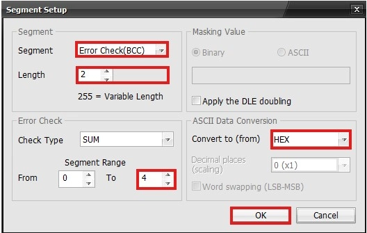 Serial Protocol BCC Segment Setup in MapleLogic