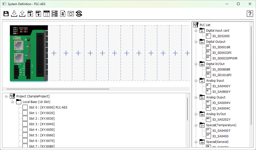 Special Card Initialization Configuration Window in MapleLogic, currently no slots have been allocated.
