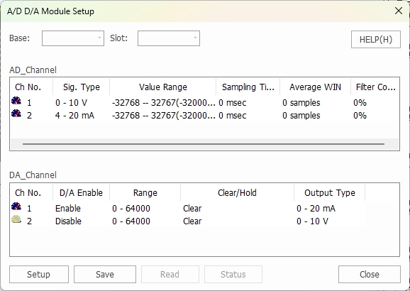 Configure a module by double-clicking the module (image of module) to open the Module Setup window in MapleLogic.