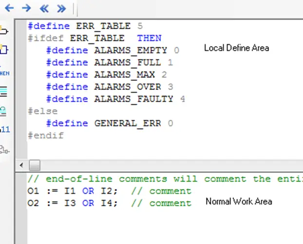 Preprocessor commands used within Define Window