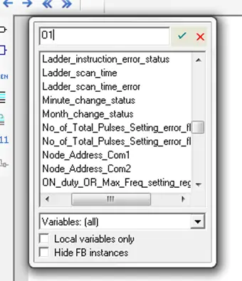 Insert Variable shows the variables from which to select