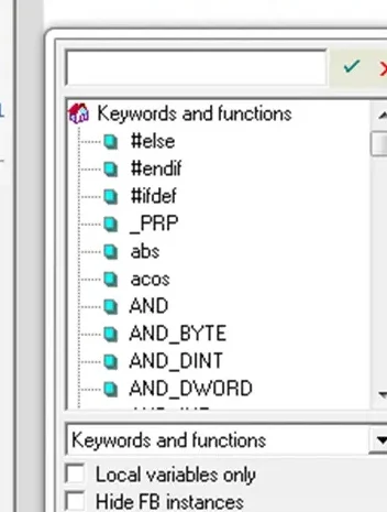 List Key words Keyword Selection window