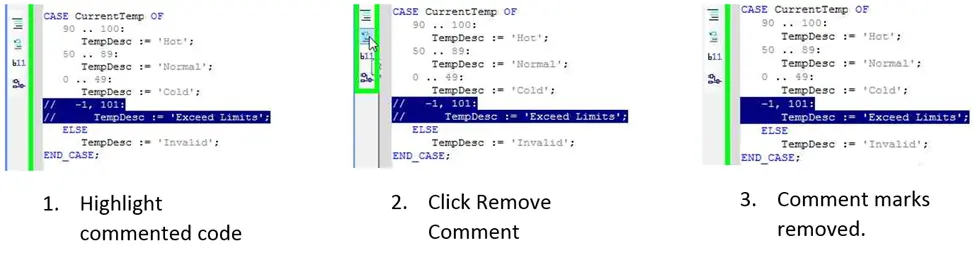 Reverses the "Insert Comment" action.