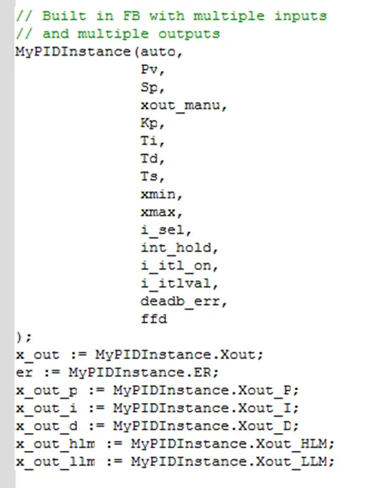 Example Function Block, call to the built in PID