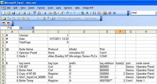 Exported tag file in CSV format example