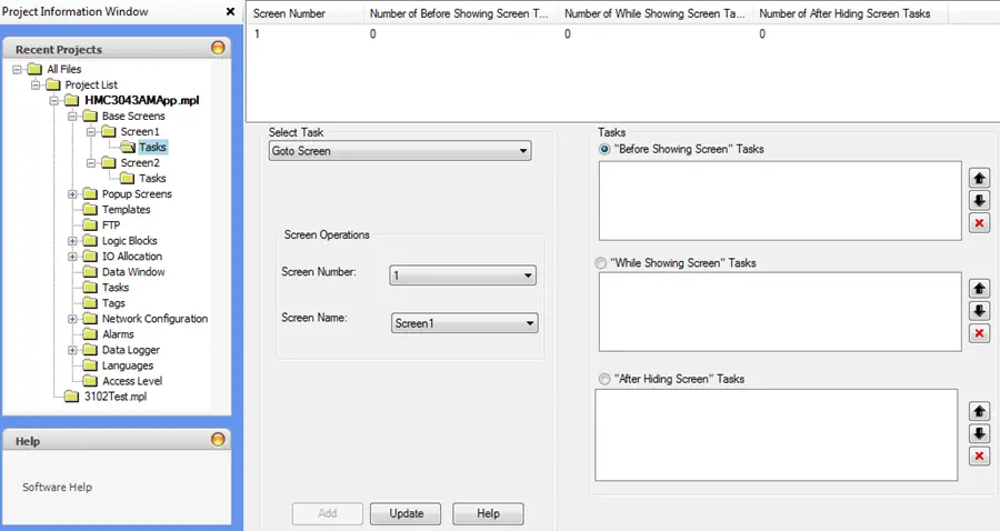 Assign Screen Tasks MAPware-7000 Screen Task assignment