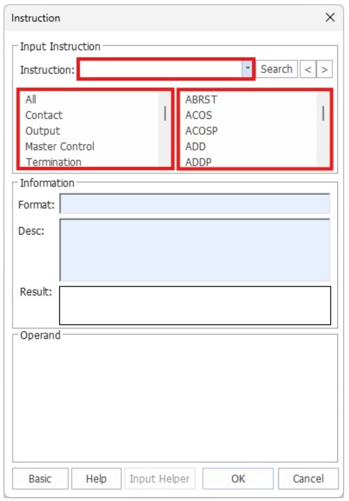 Instruction tool window in MapleLogic