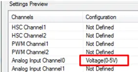 Settings Preview of analog Input configured for voltage