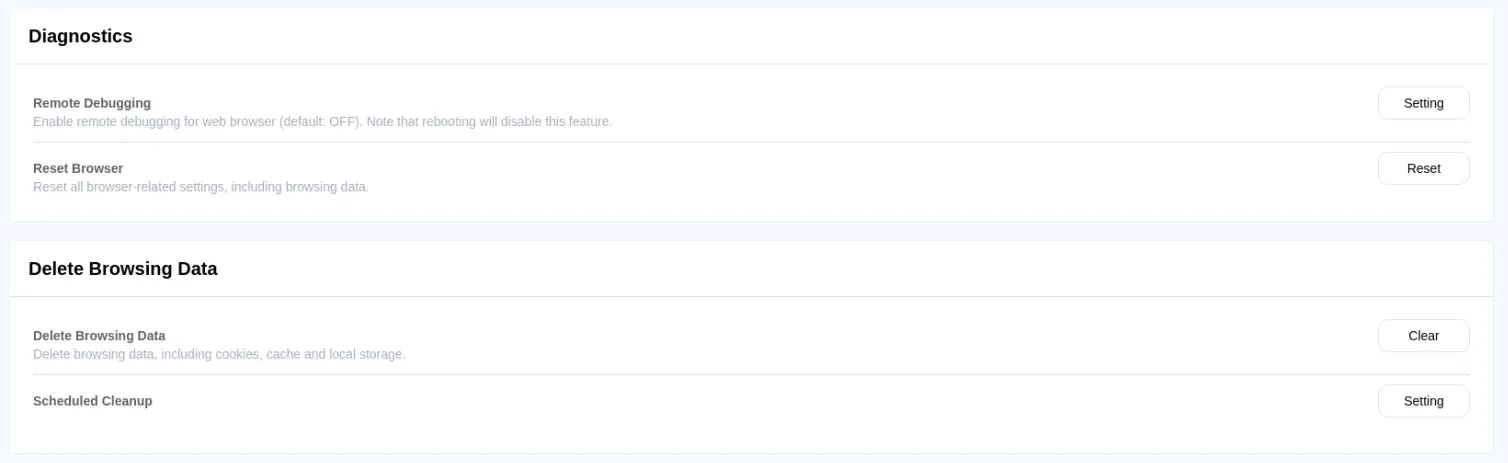 cMT Web HMI Diagnostics Remote Debugging delete browsing data