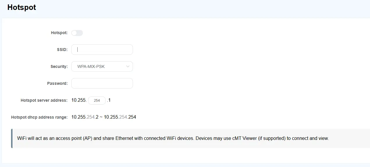 cMT Web HMI Enable Hotspot Settings for cMT3108XPW