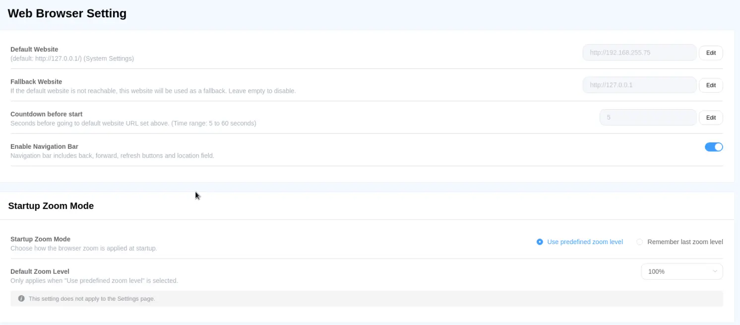 cMT Web HMI Web Browser Settings entering url for website