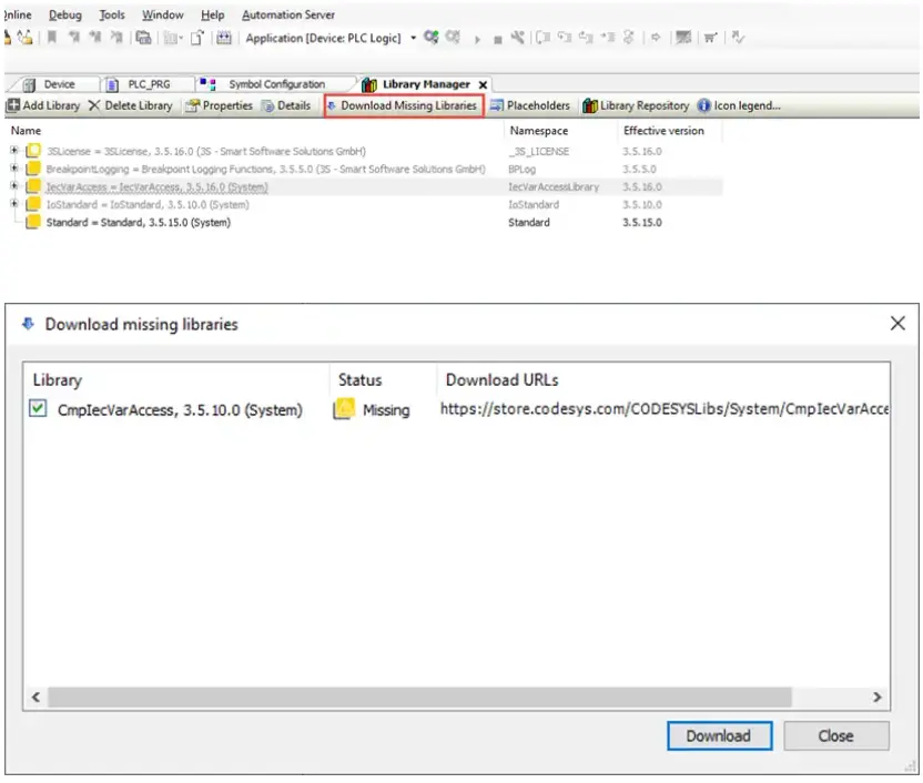 Codesys Tags 7 click the Download Missing Libraries button, then with all libraries selected, click Download
