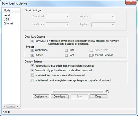 MapWare-7000 Download to Device dialog Window