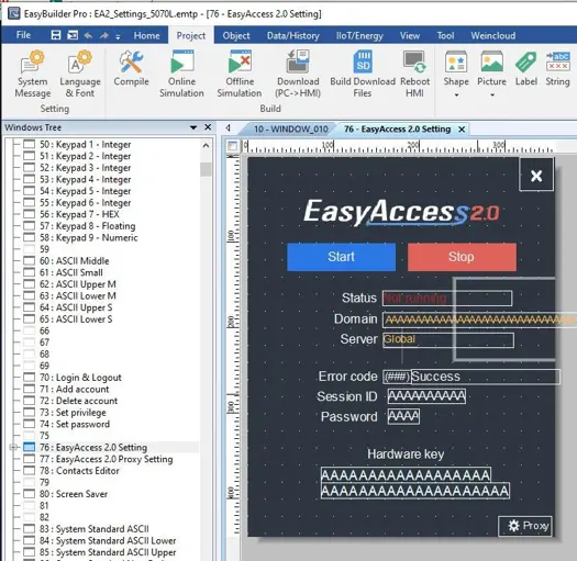 EBPro project showing the Template Window 76
