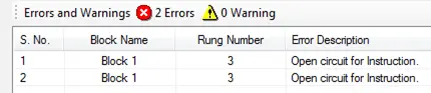Window for example of compilation errors