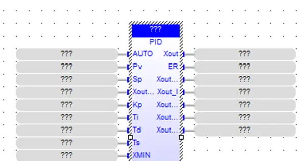 Function Block blank Blank Function Block - no instance yet selected (denoted by question marks at the top of the block)