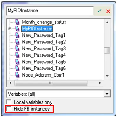 FBD Instance Select the instance to use, make sure " hide FB instances" is Not checked.